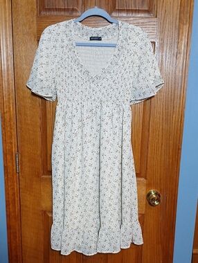 Mikarose Cream Floral Smocked Midi Dress